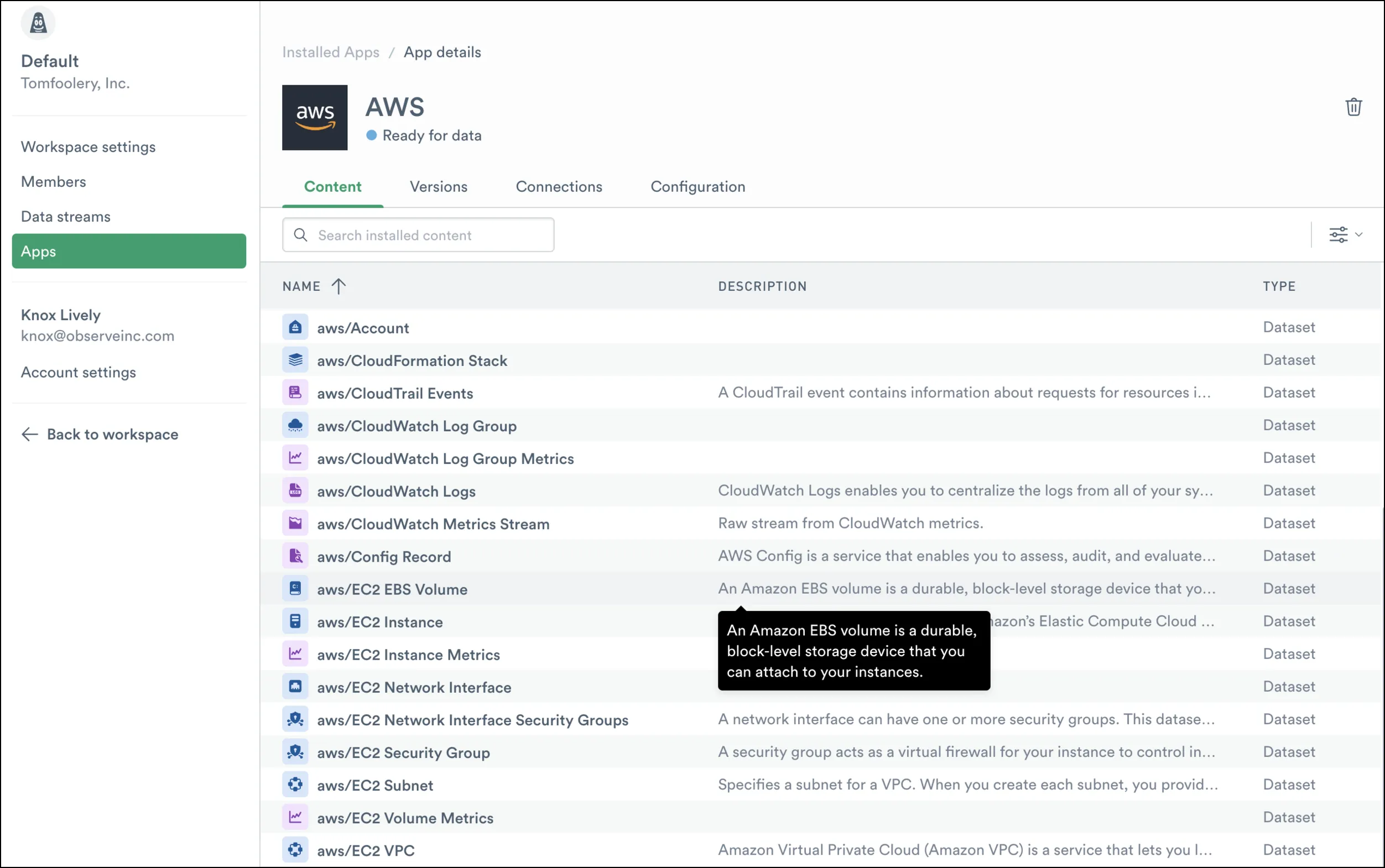Observe AWS App