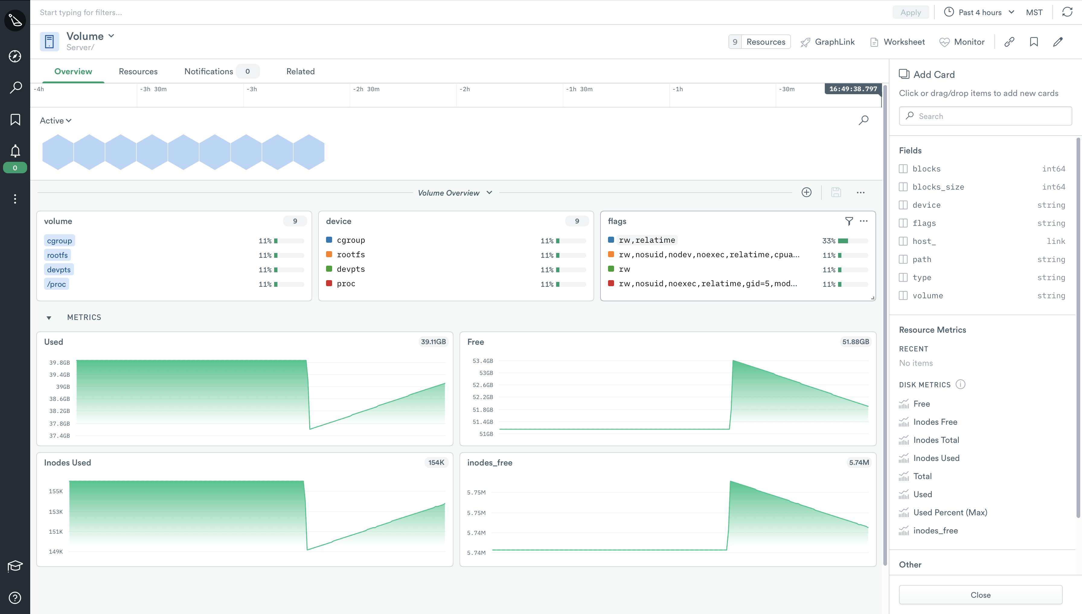 Volume dataset in Observe