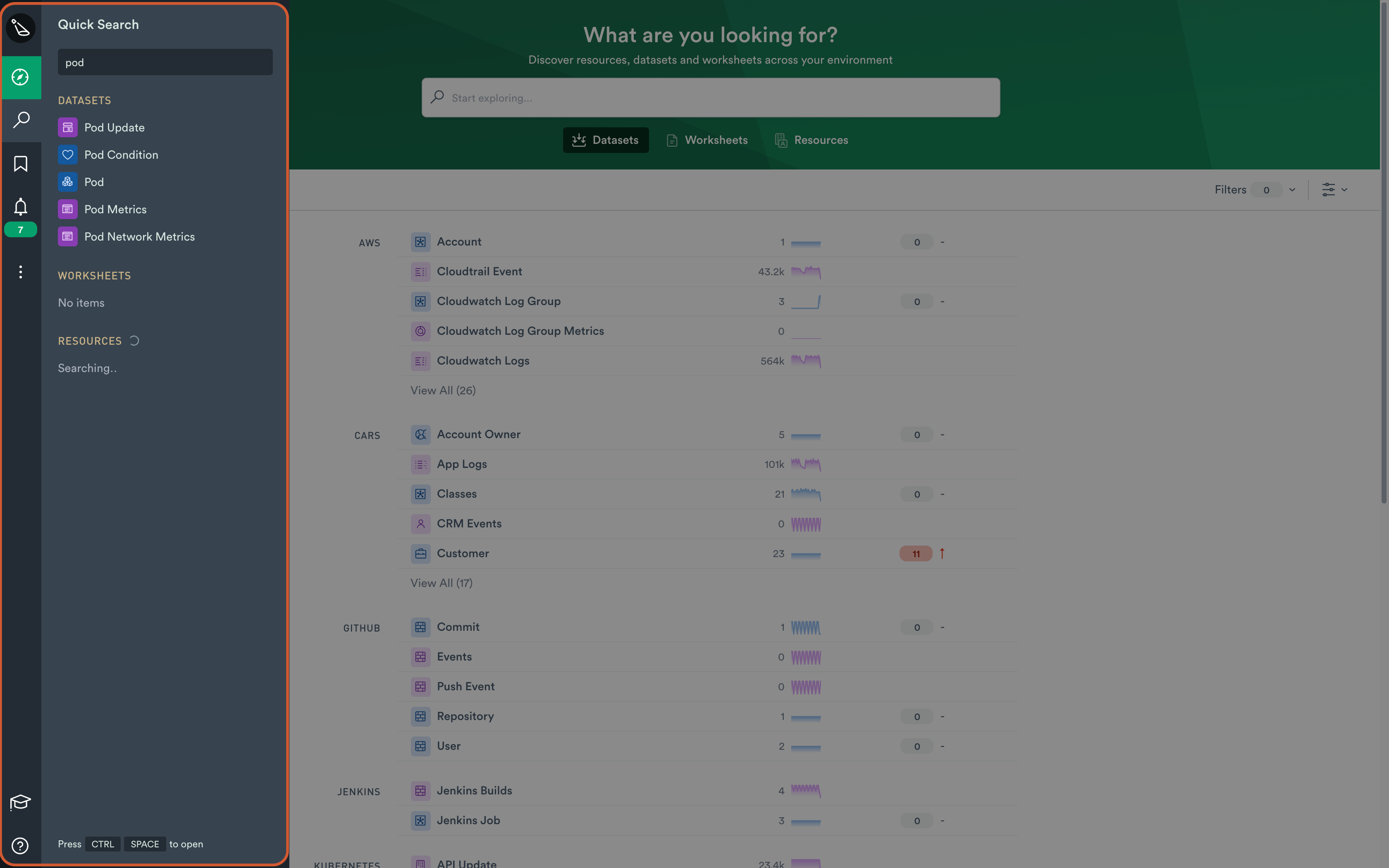 Observe SaaS Platform Notifications and Quick Search