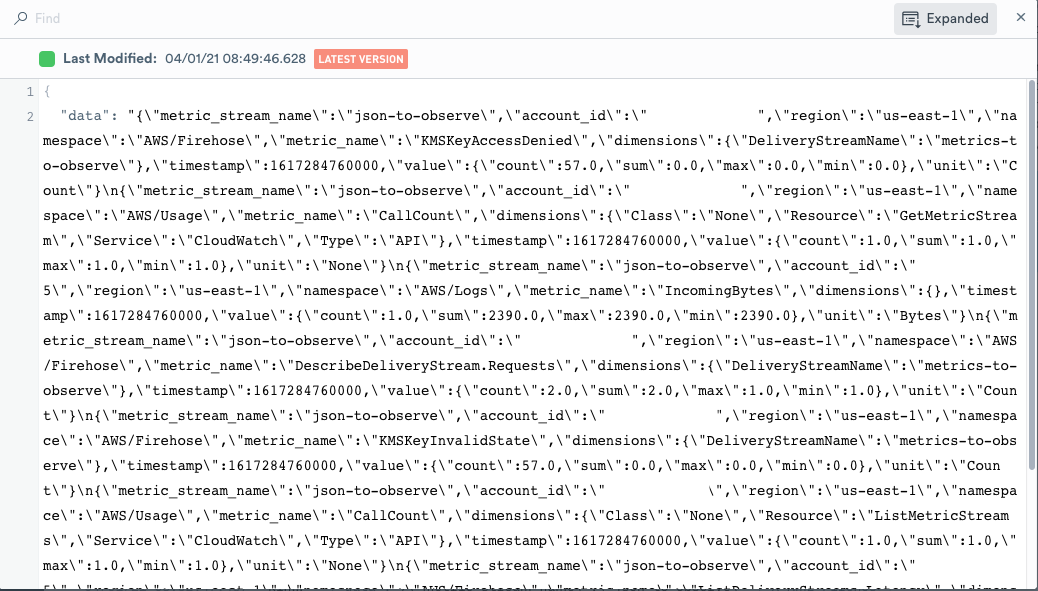 Raw JSON event stream