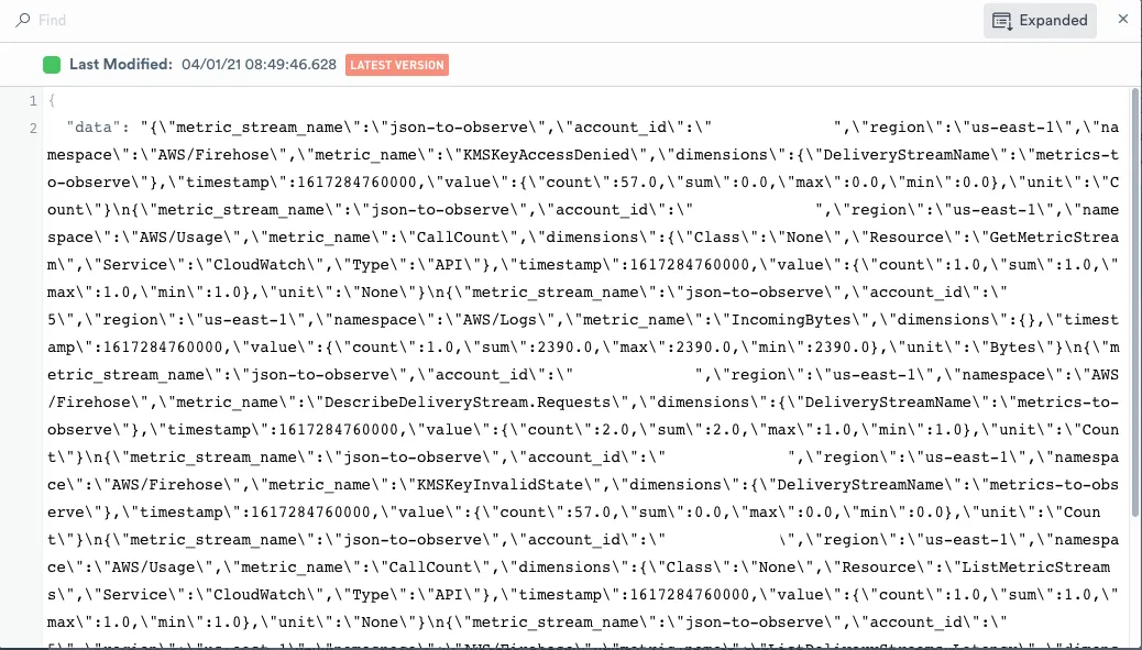 Raw JSON event stream