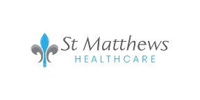 The St Matthew's Healthcare logo on a black background.