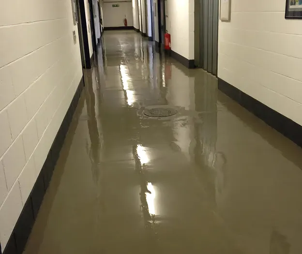 A long hallway with a polished floor.