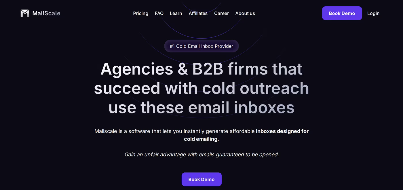 MailScale homepage describing self-hosted SMTP cold email inboxes for agencies and B2B firms