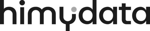 himydata company logo. Horizontal lettering in dark blue with a light blue dot composing the letter y. Black & White version