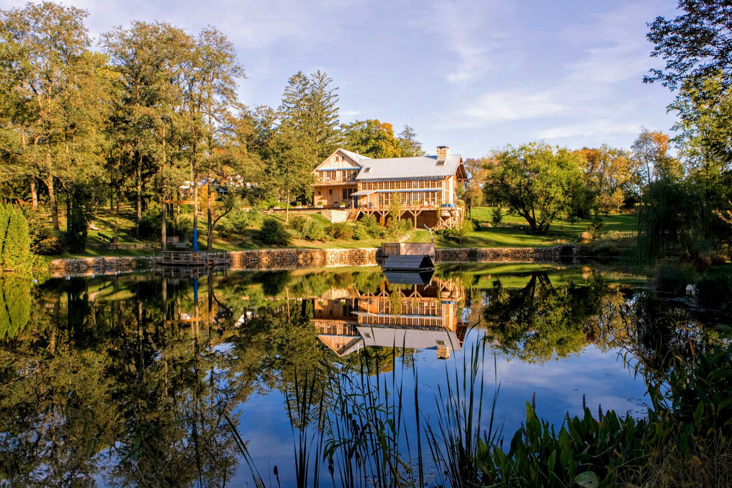 Converted Barn House by pond