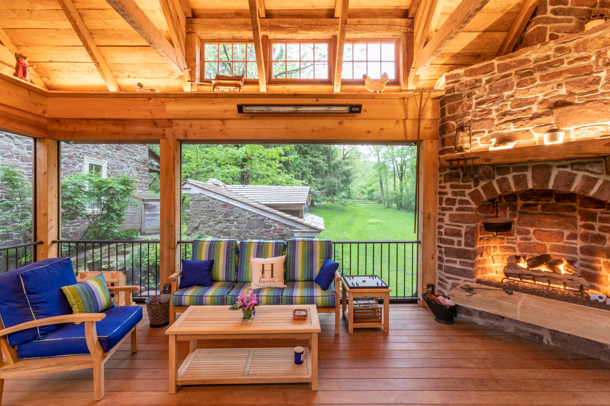 interior timber frame outdoor living area.