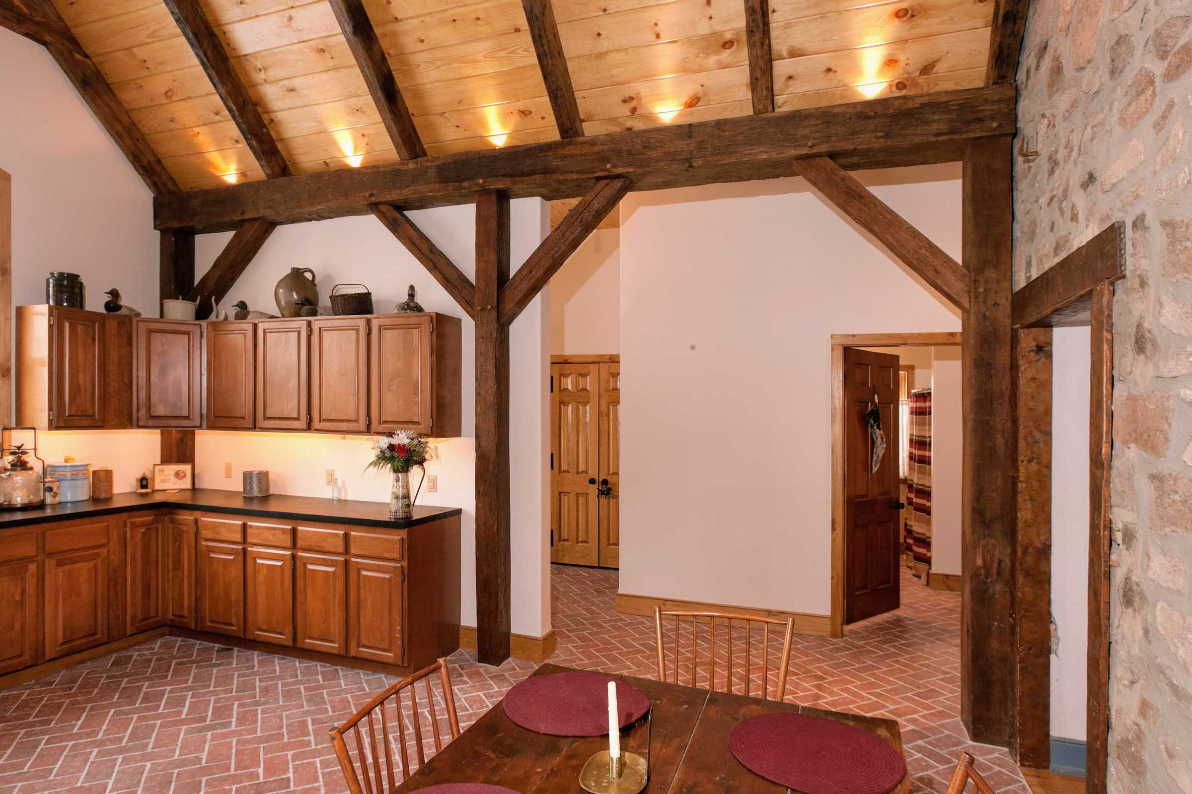 Kitchen in new timber frame addition.