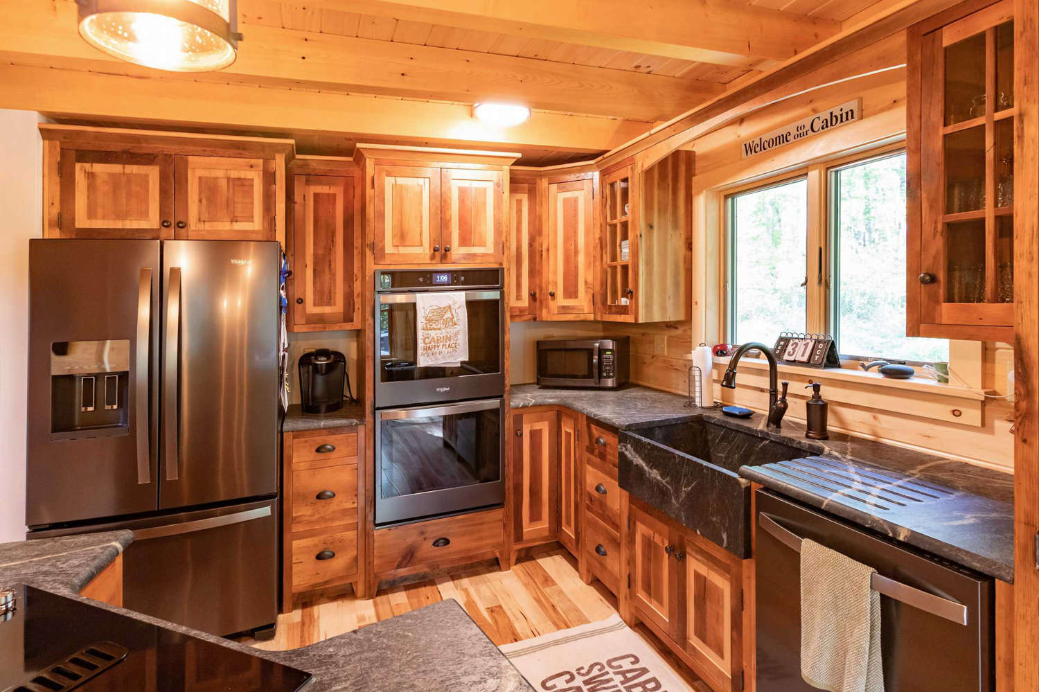 Kitchen in a Katahdin cedar log home.