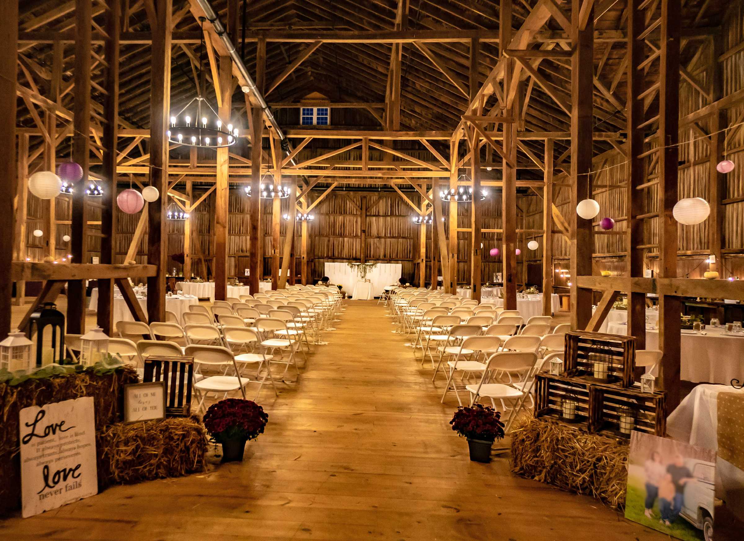 Wedding venue in restored timber frame barn.