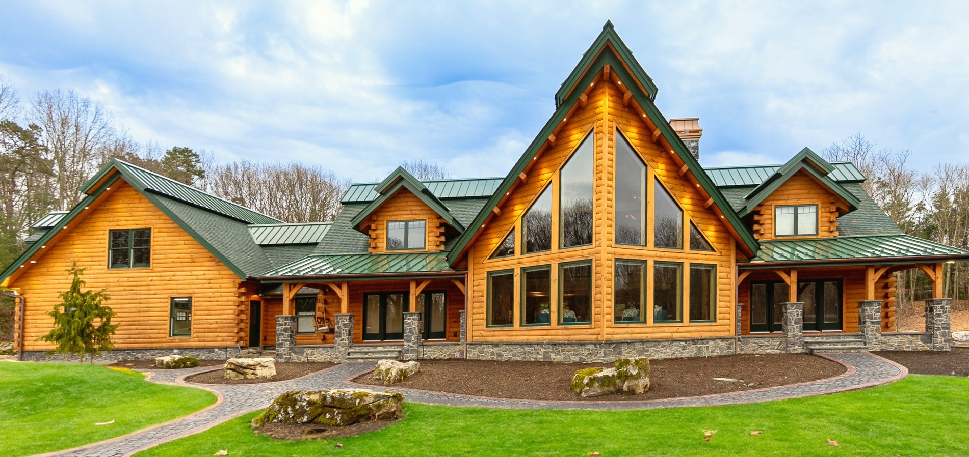 Luxury Log home with Large Prow Front and Large Windows