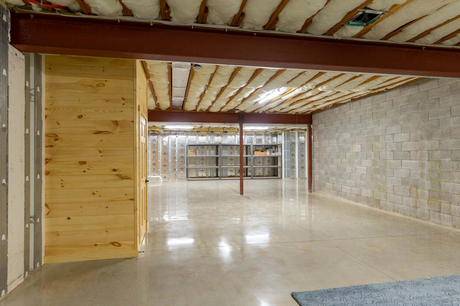 Large basement with polished concrete floor 