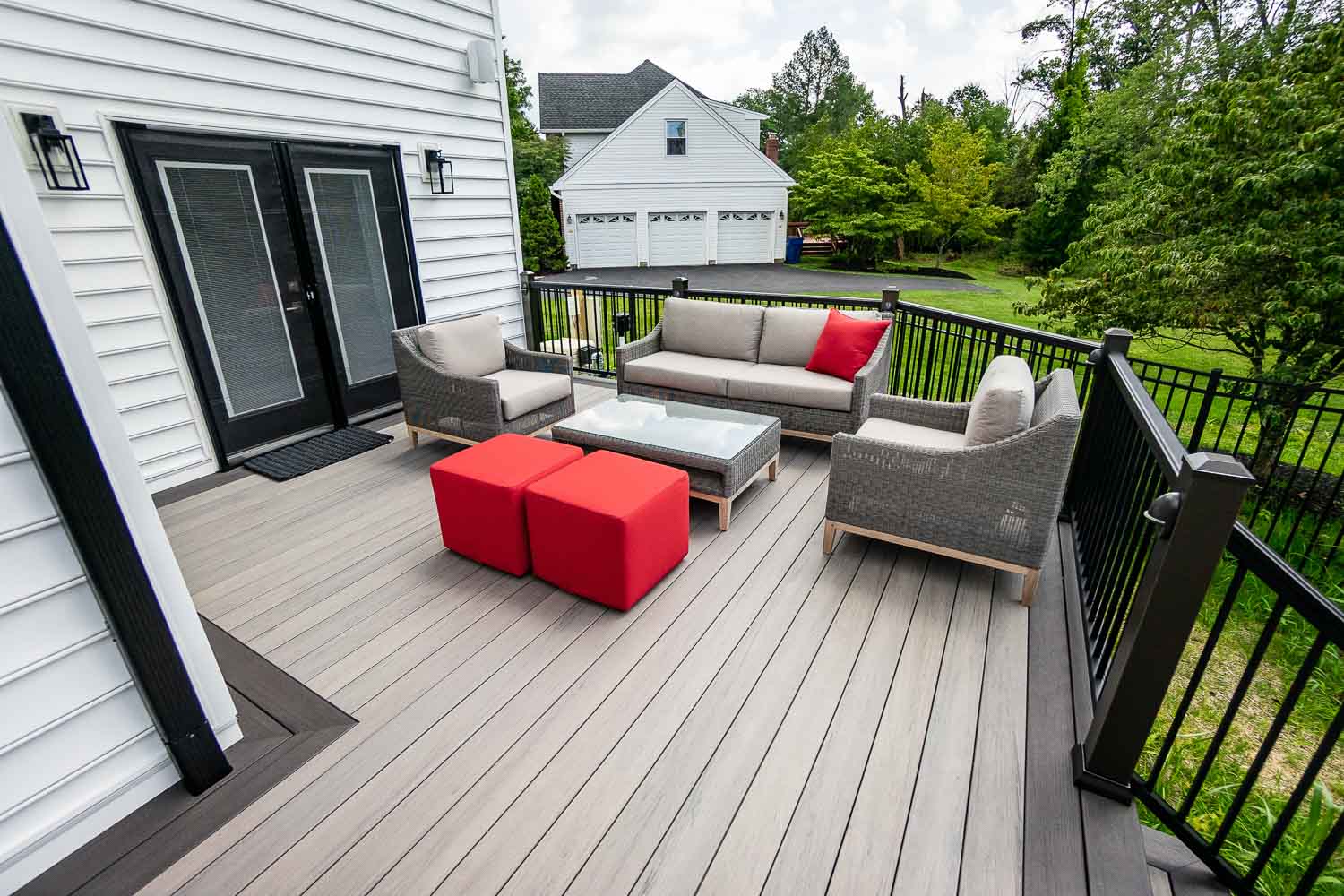 Large seating area on custom deck
