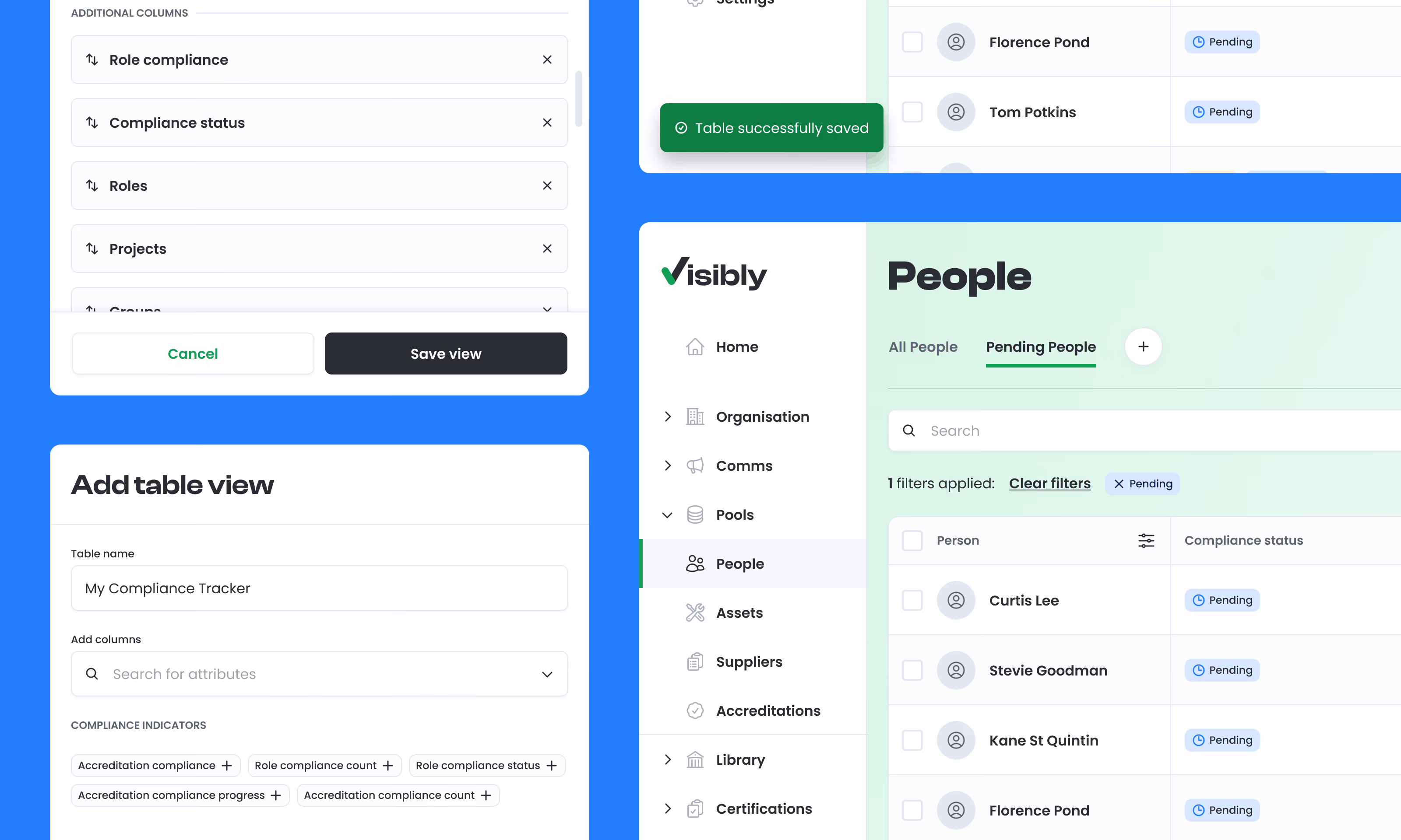 A few shots of the custom table builder feature.