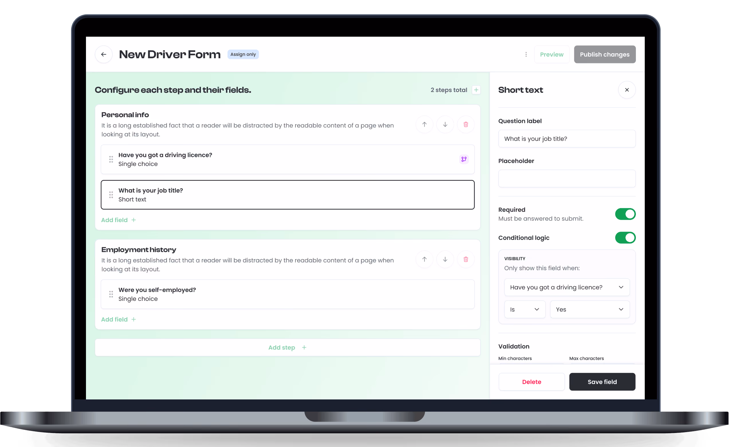 A product shot of the form builder.