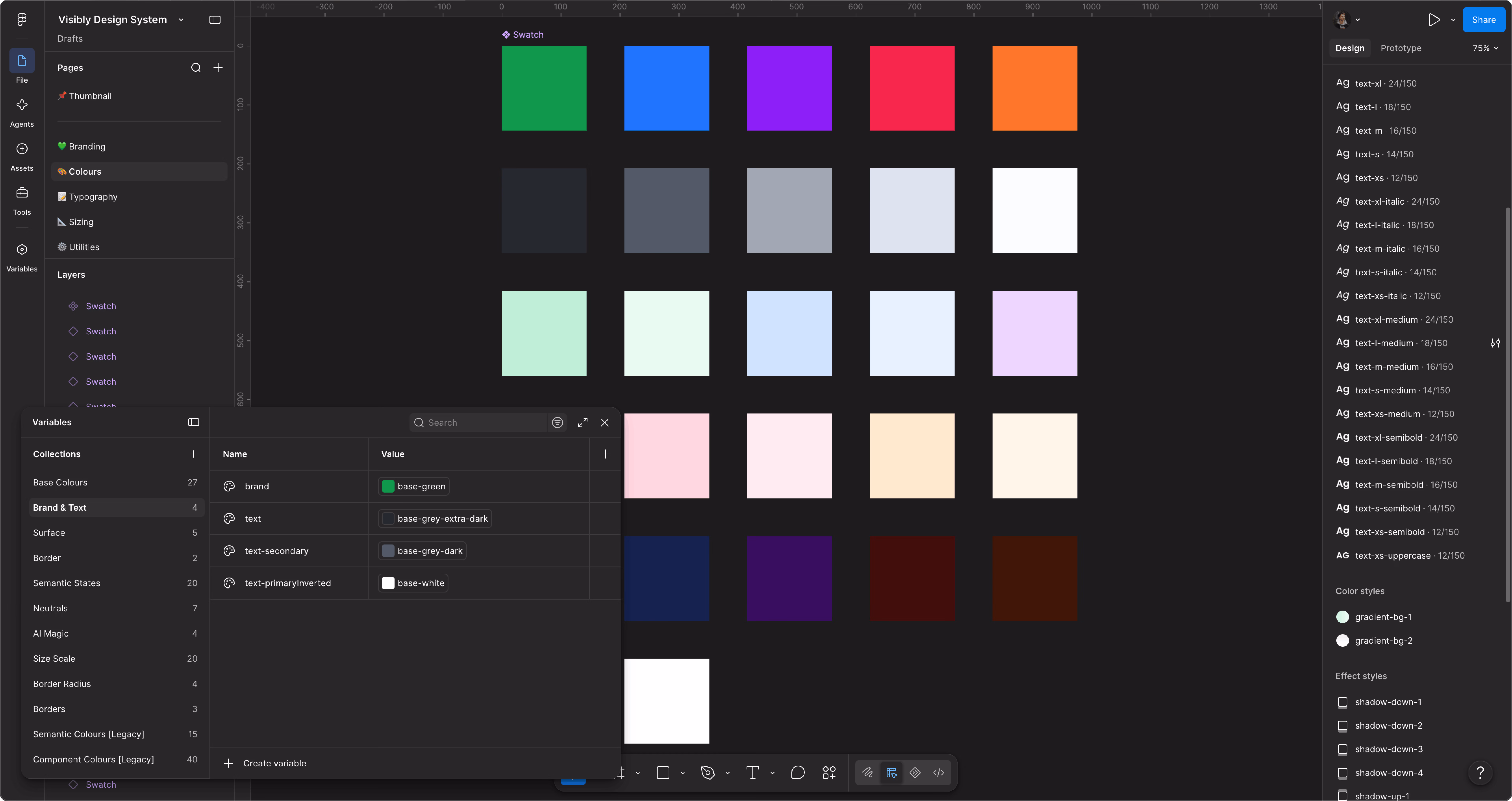 A screenshot of the colour variables.