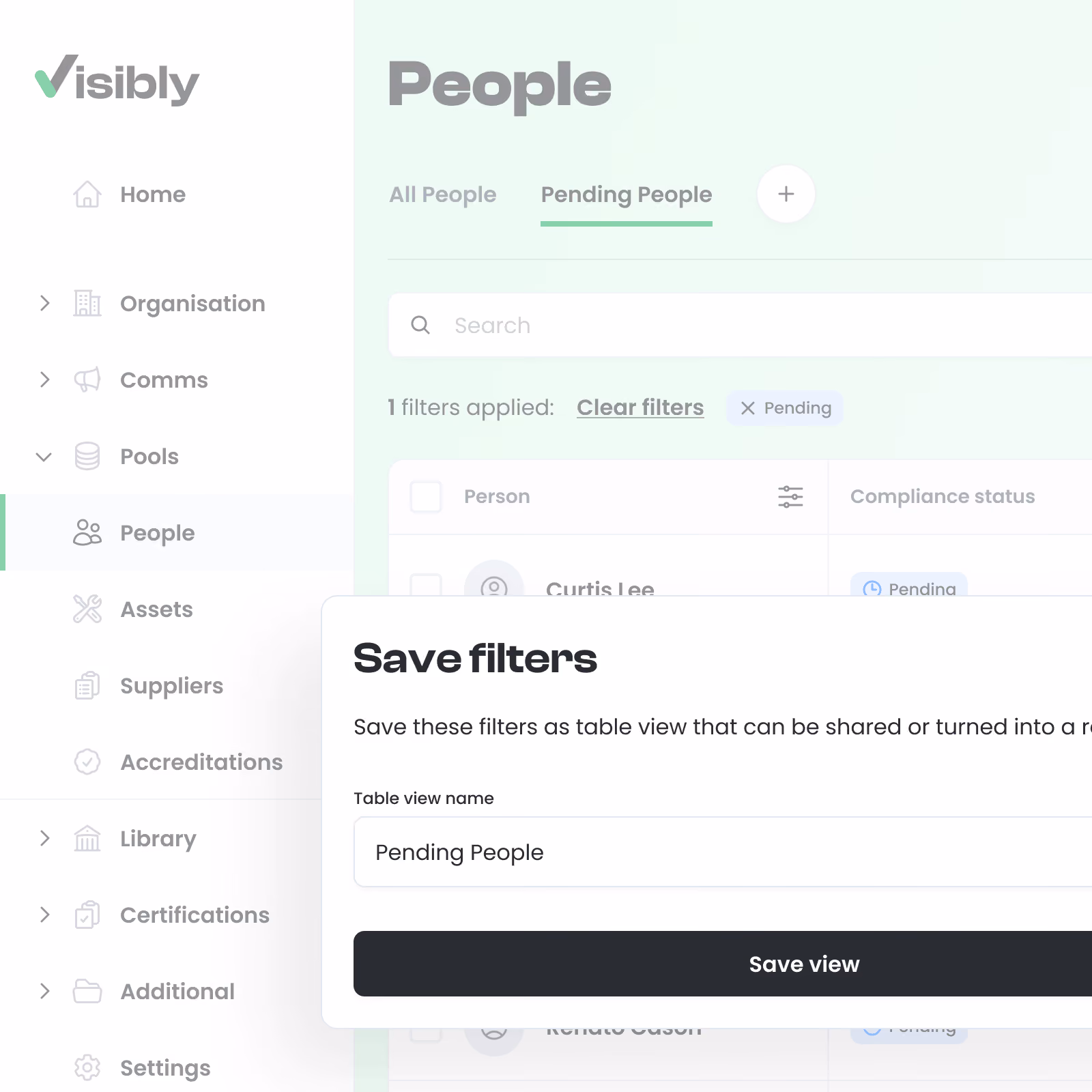 A close-up shot of the save filters modal.