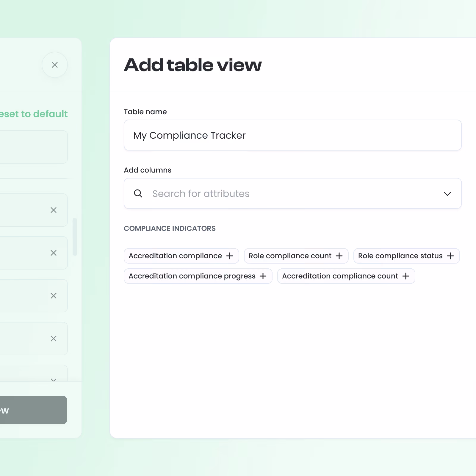 A close-up shot of the add table view modal and column config.