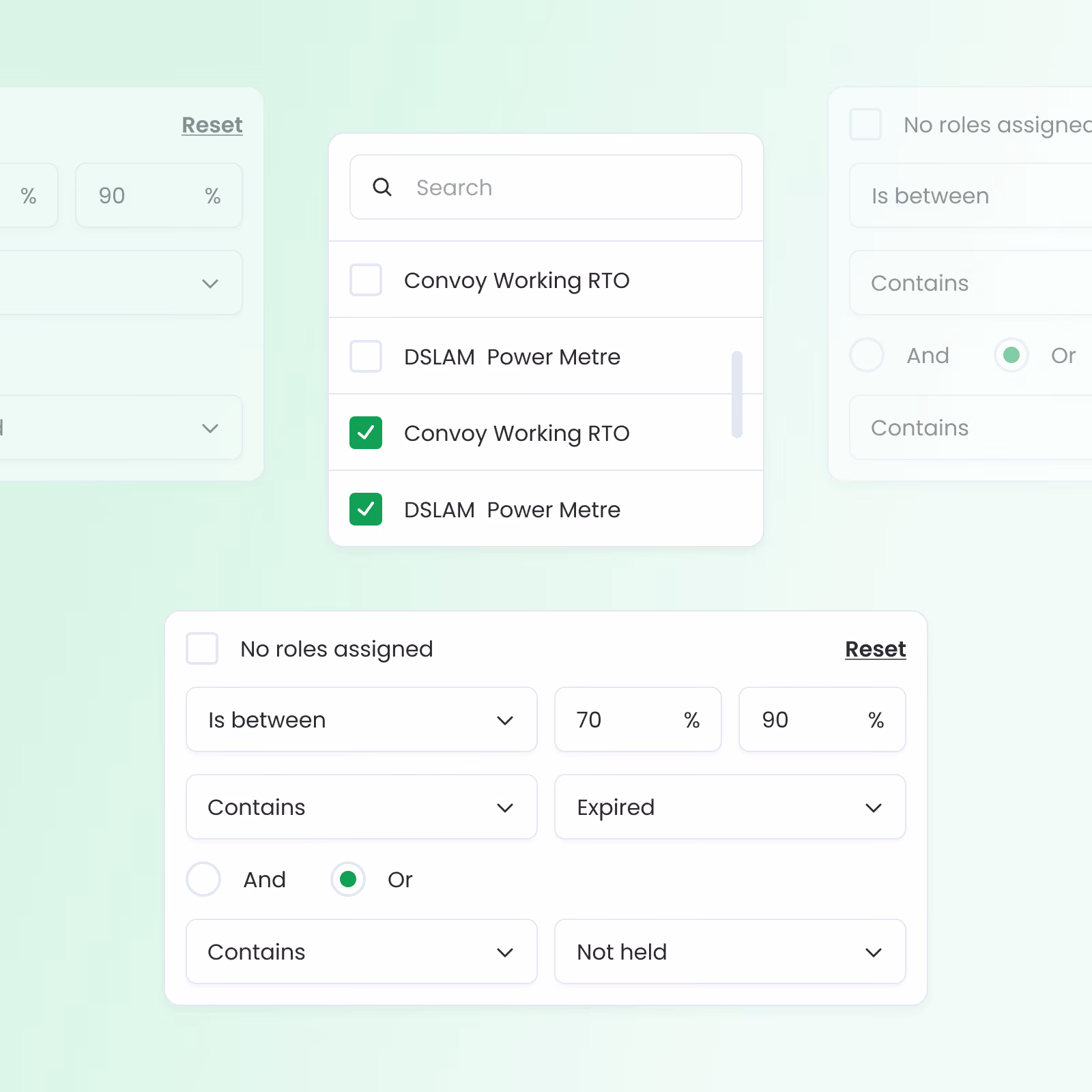 A few examples of the filter components available for the tables.