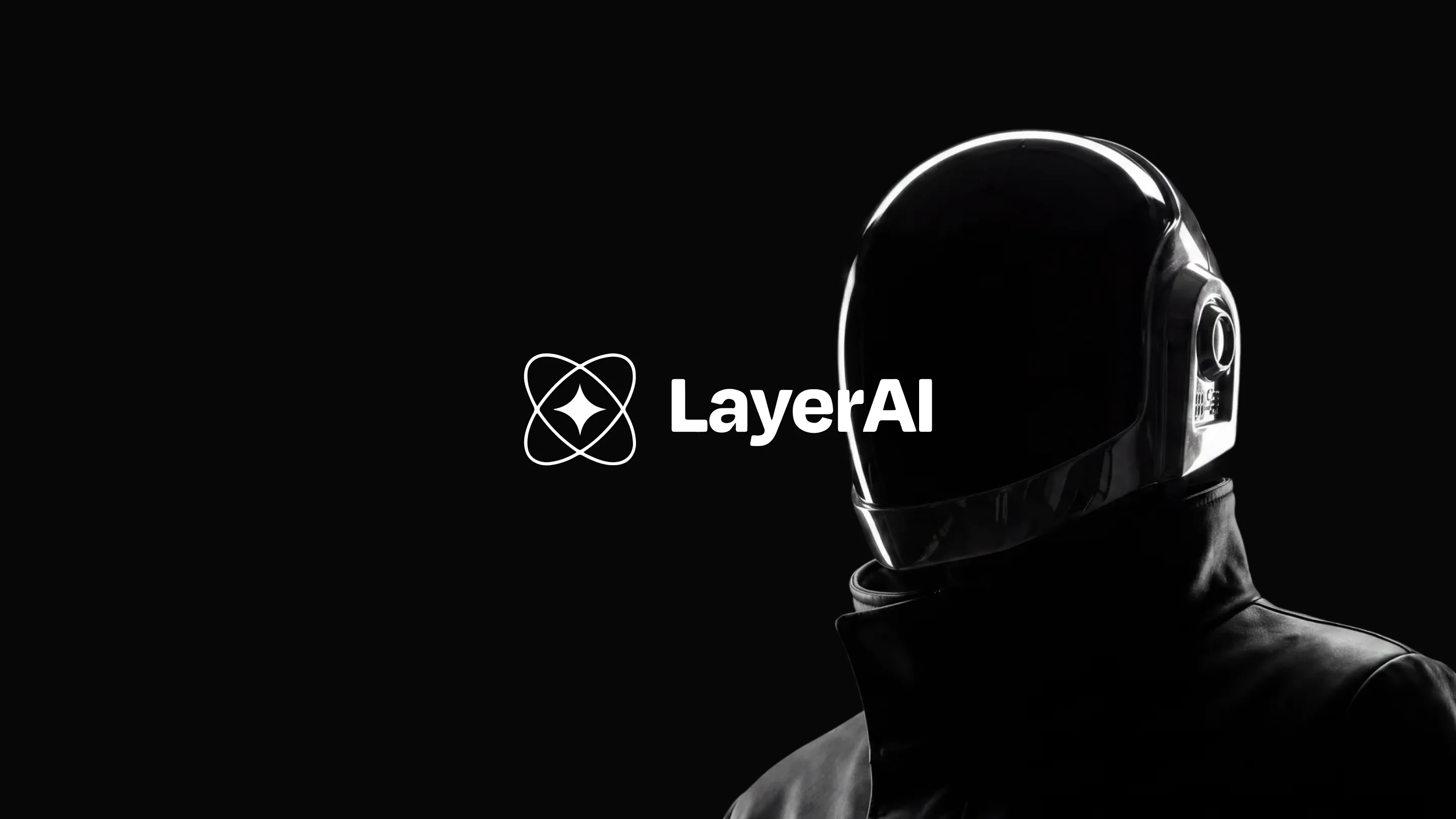 LayerAI brand and logo arranged in front of a cyberpunk-style character, designed by KNSY