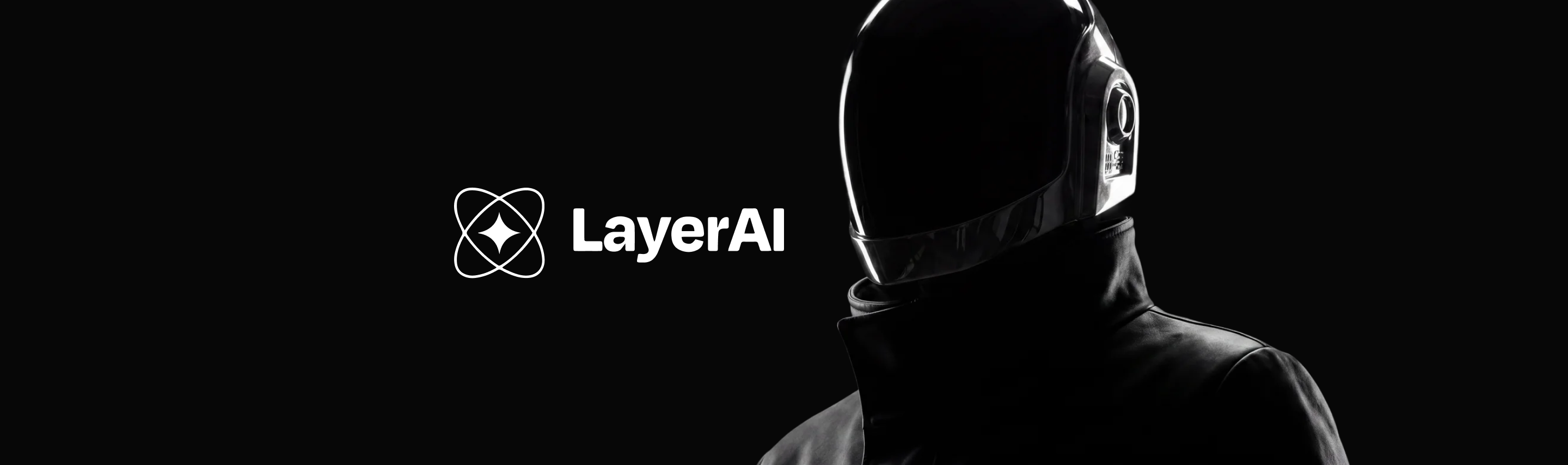 LayerAI banner branded with a logo arranged in front of a cyberpunk-style character, designed by KNSY