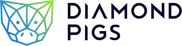 the diamond pig logo is shown in blue and green