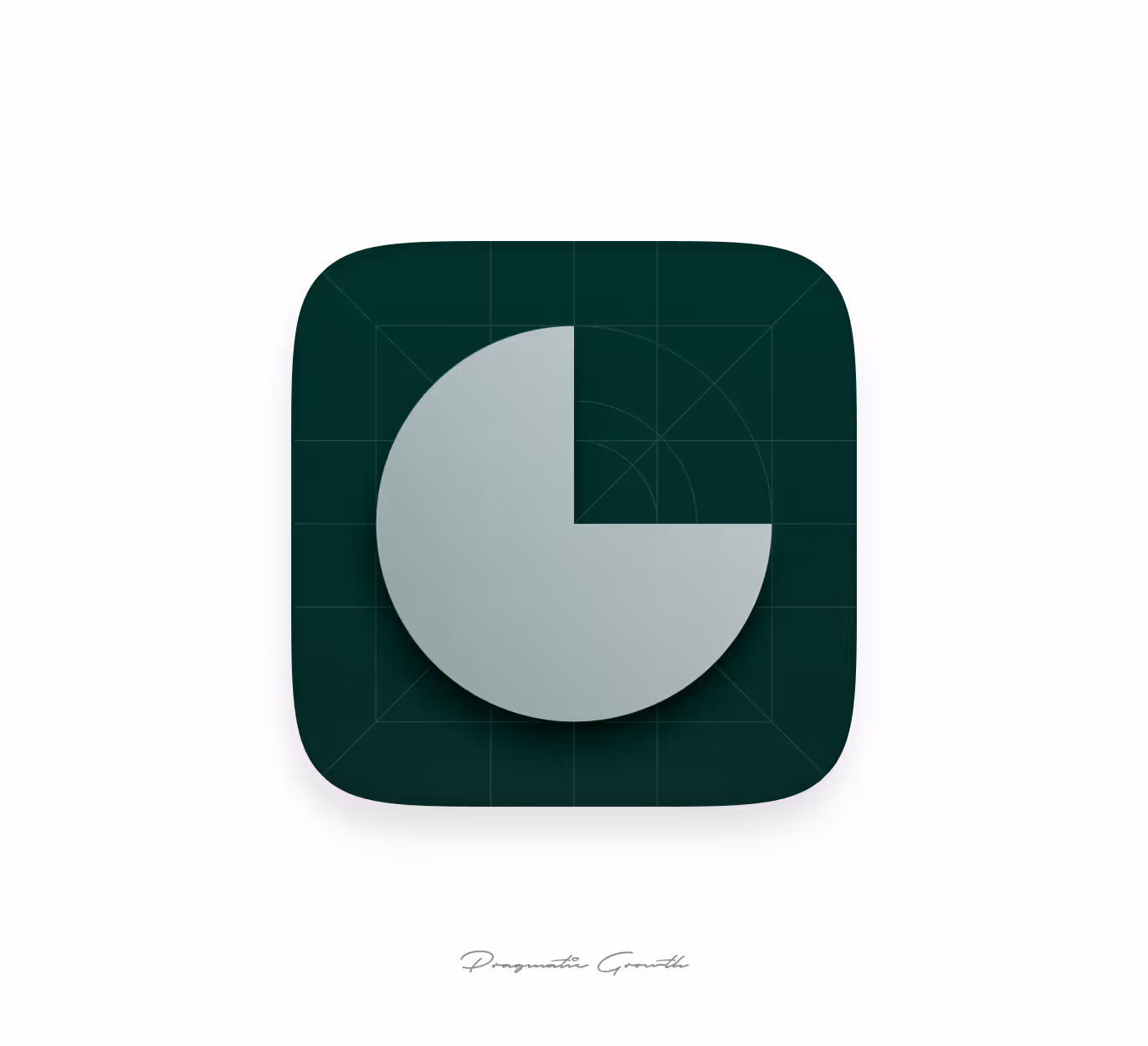 Icon of a gray pie chart with a quarter segment missing on a dark green rounded square background.