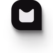Abstract white cat head icon on a black rounded square background with shadow.
