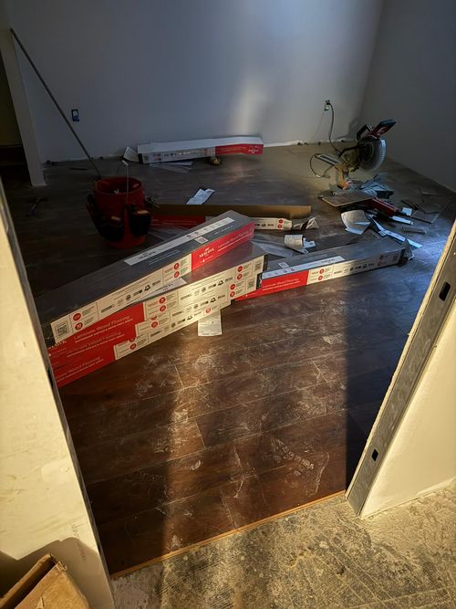 Before — storm-damaged basement floor in Pepper Pike, OH — Manzil