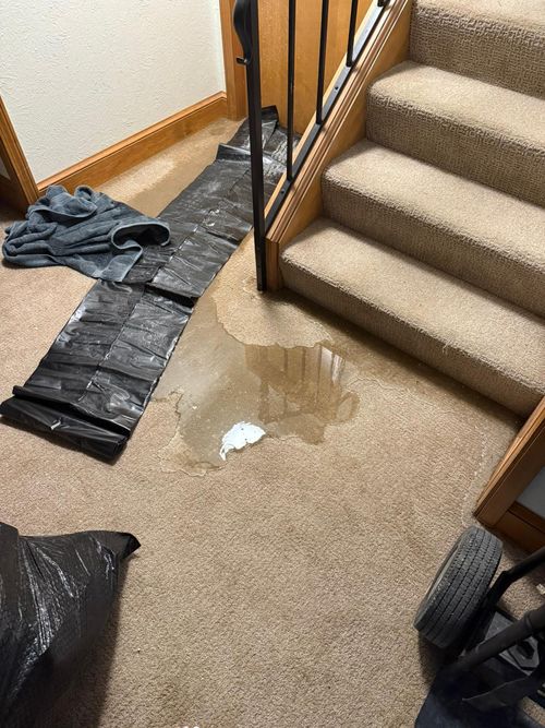 Before — water pooling on basement stairs in Pepper Pike, OH — Manzil