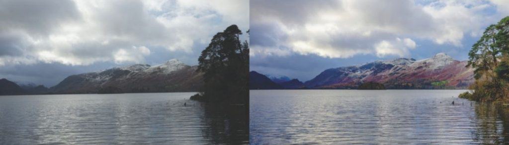 A side-by-side comparison of a photo before and after a preset is applied.