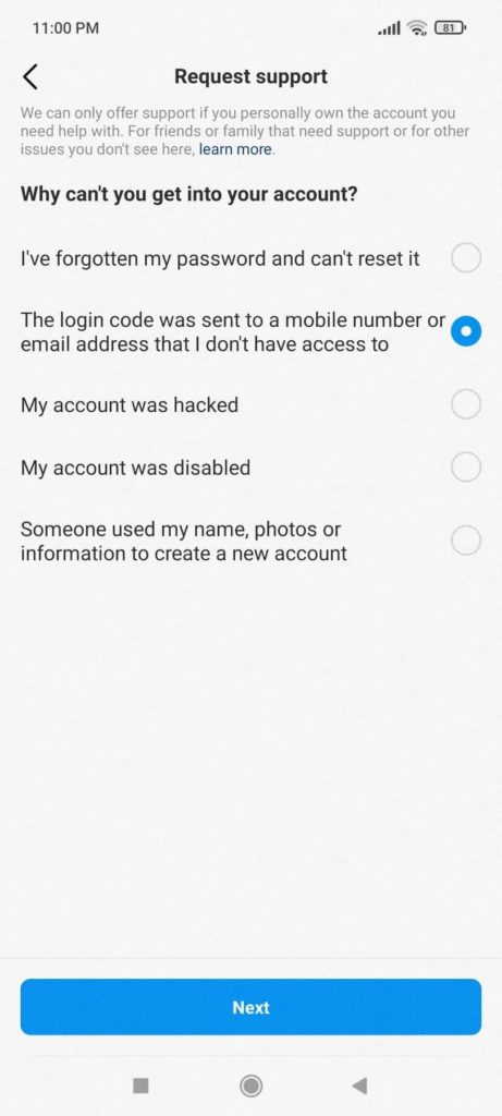 Step 3- How To Recover Instagram Account Without Email