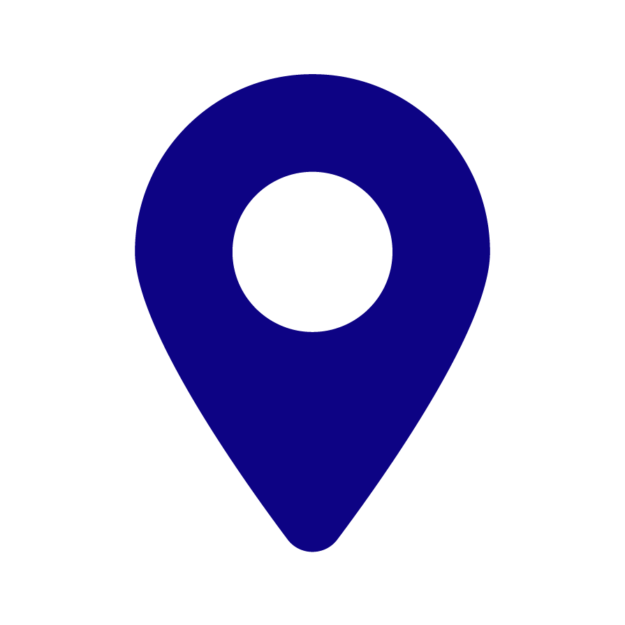 Dark blue map pin location icon on a white background.