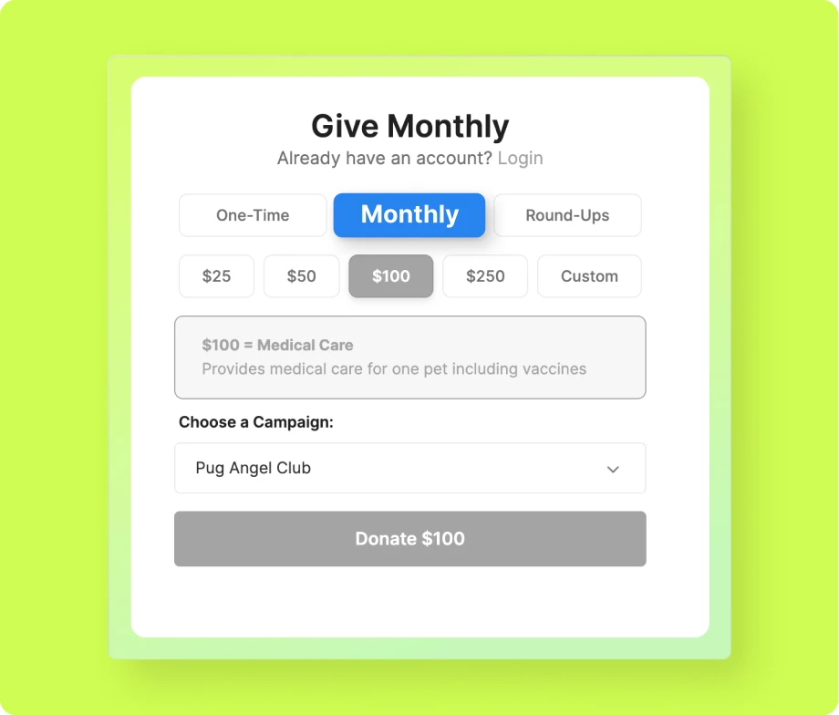 Recurring donations screen