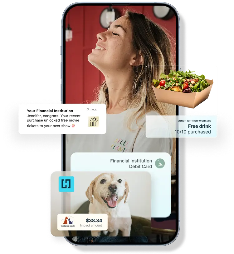 Phone with photo of woman, and several screenshots of debit cards and financial notifications