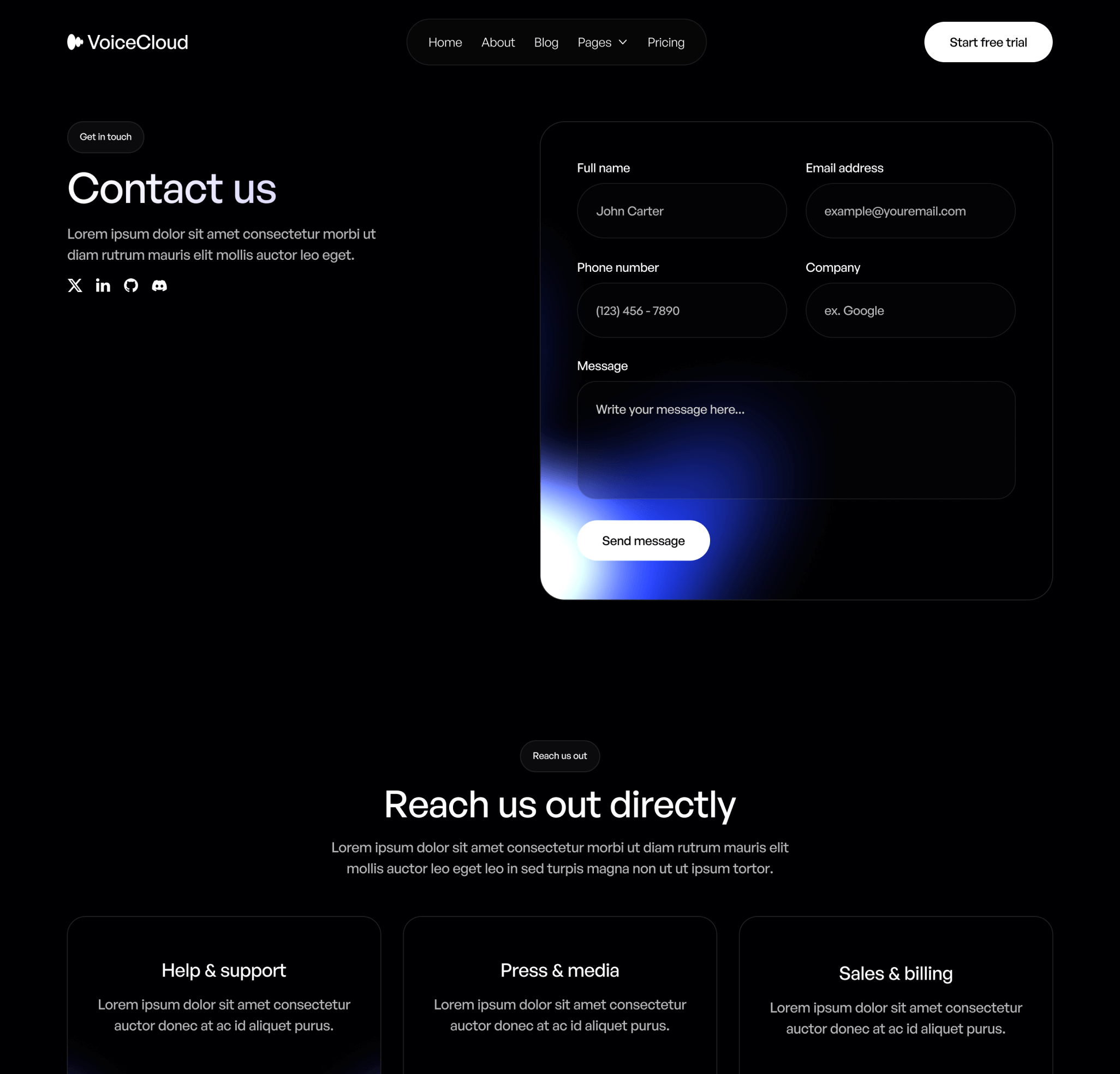 VoiceCloud - Contact V1 Page - Text to Speech App Webflow Template | BRIX Templates