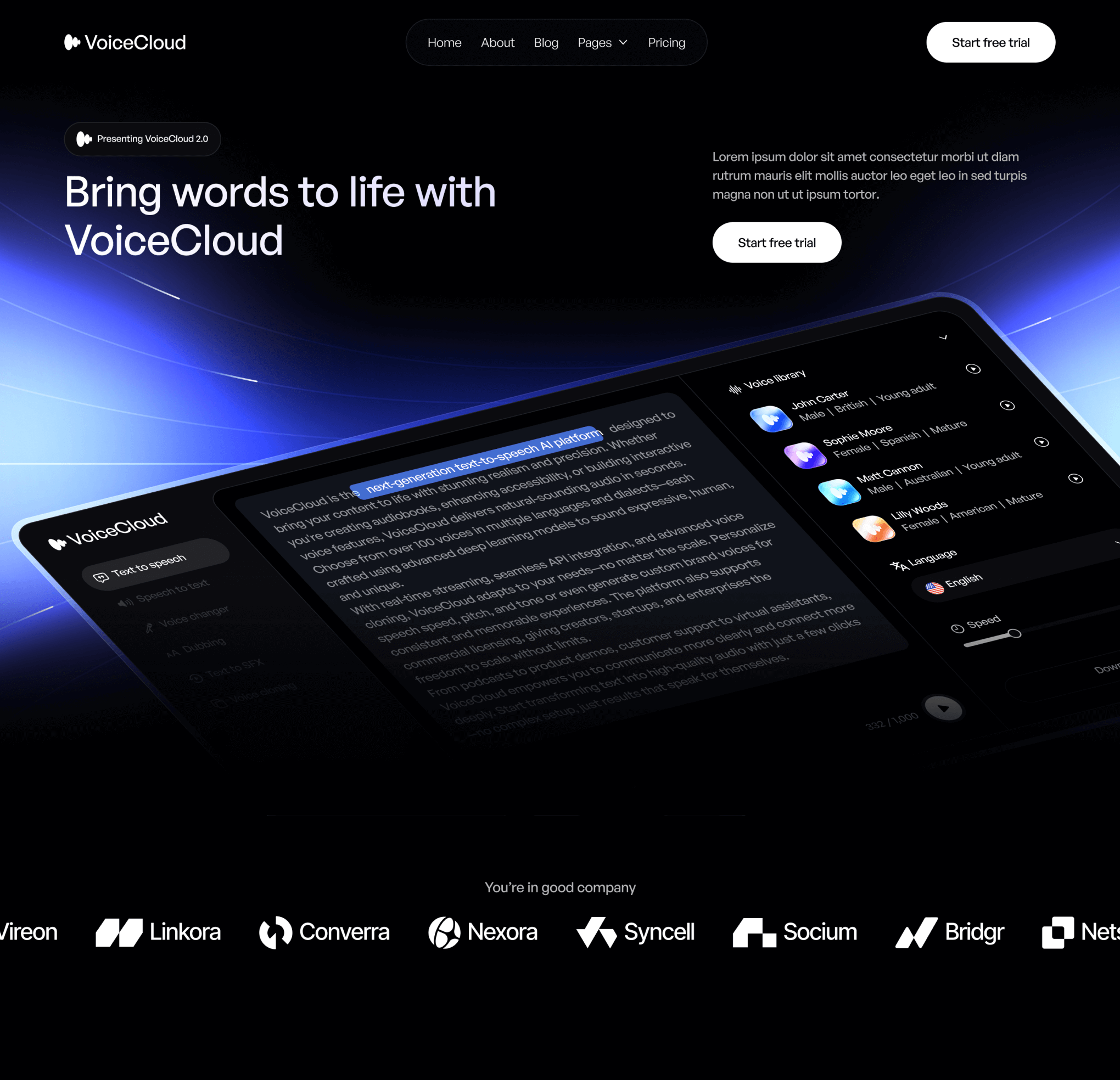 VoiceCloud - Home V3 Page - Text to Speech App Webflow Template | BRIX Templates