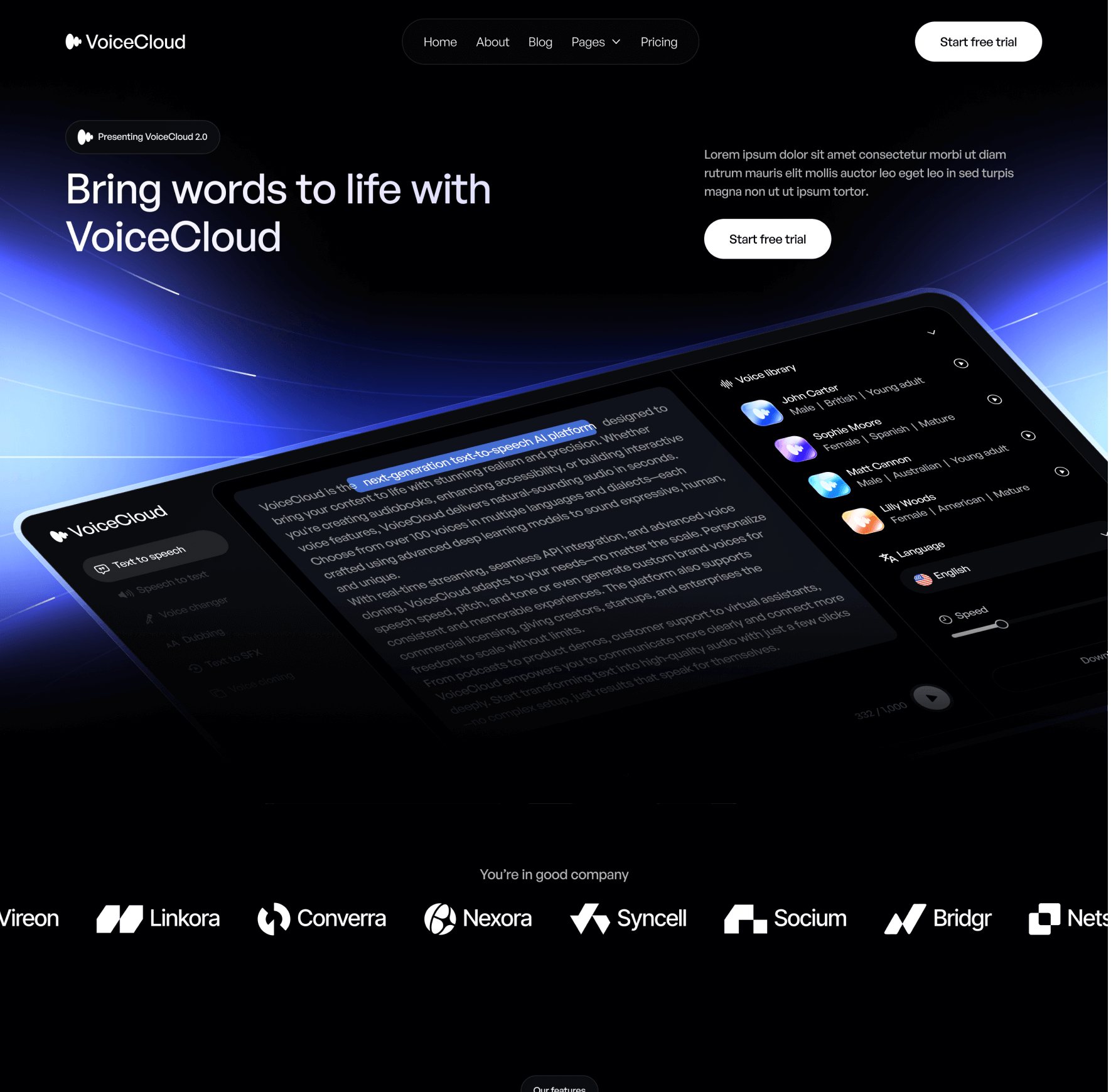 VoiceCloud - Home V3 Page - Text to Speech App Webflow Template | BRIX Templates