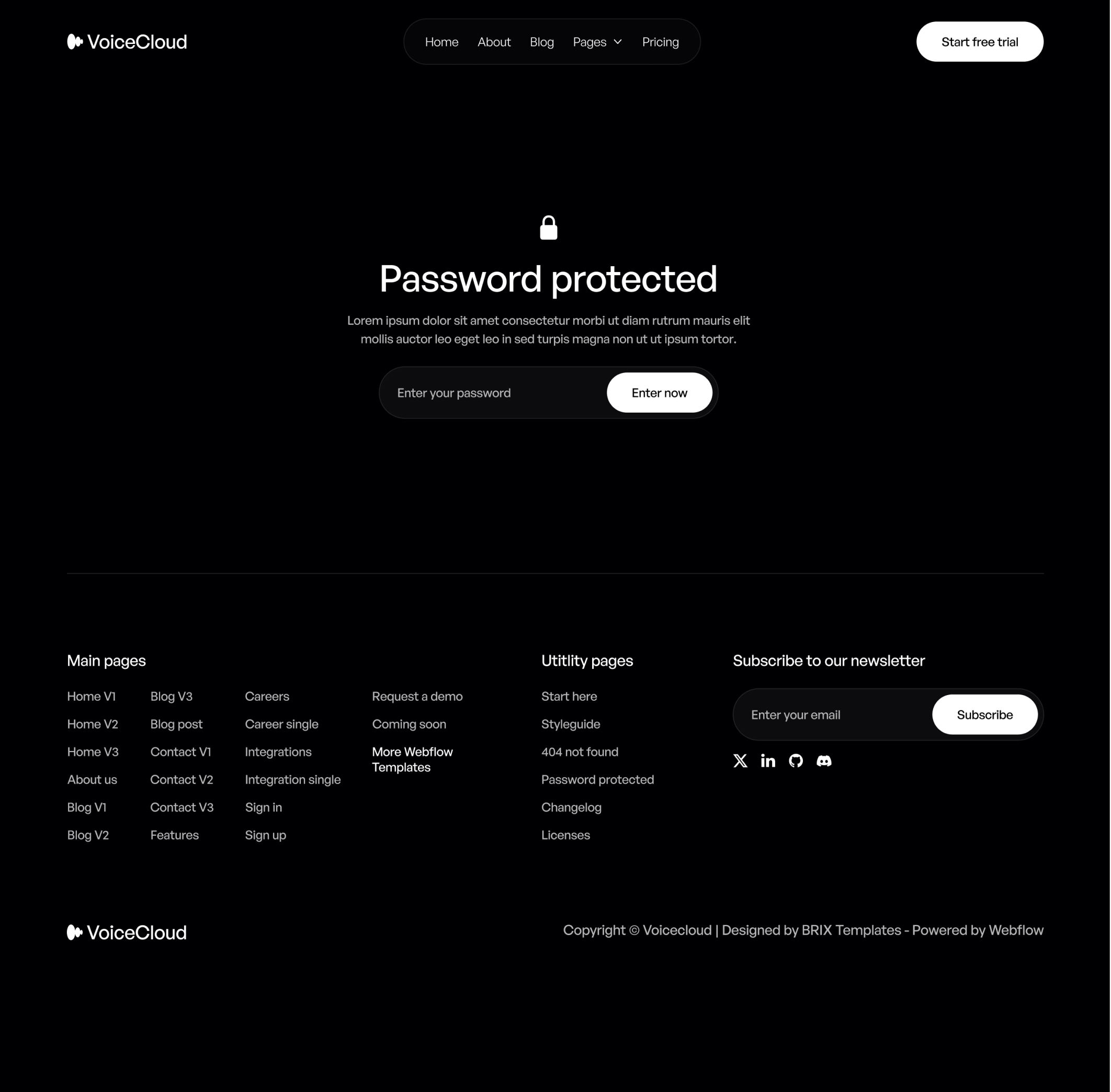 VoiceCloud - Password Protected Utility Page - Text to Speech App Webflow Template | BRIX Templates
