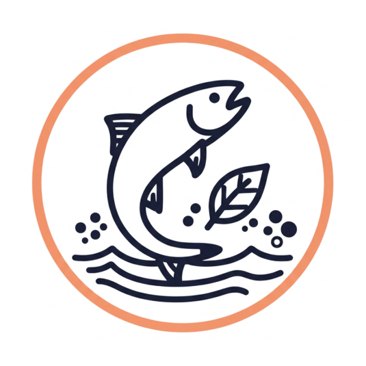A salmon and leaf representing biodiversity