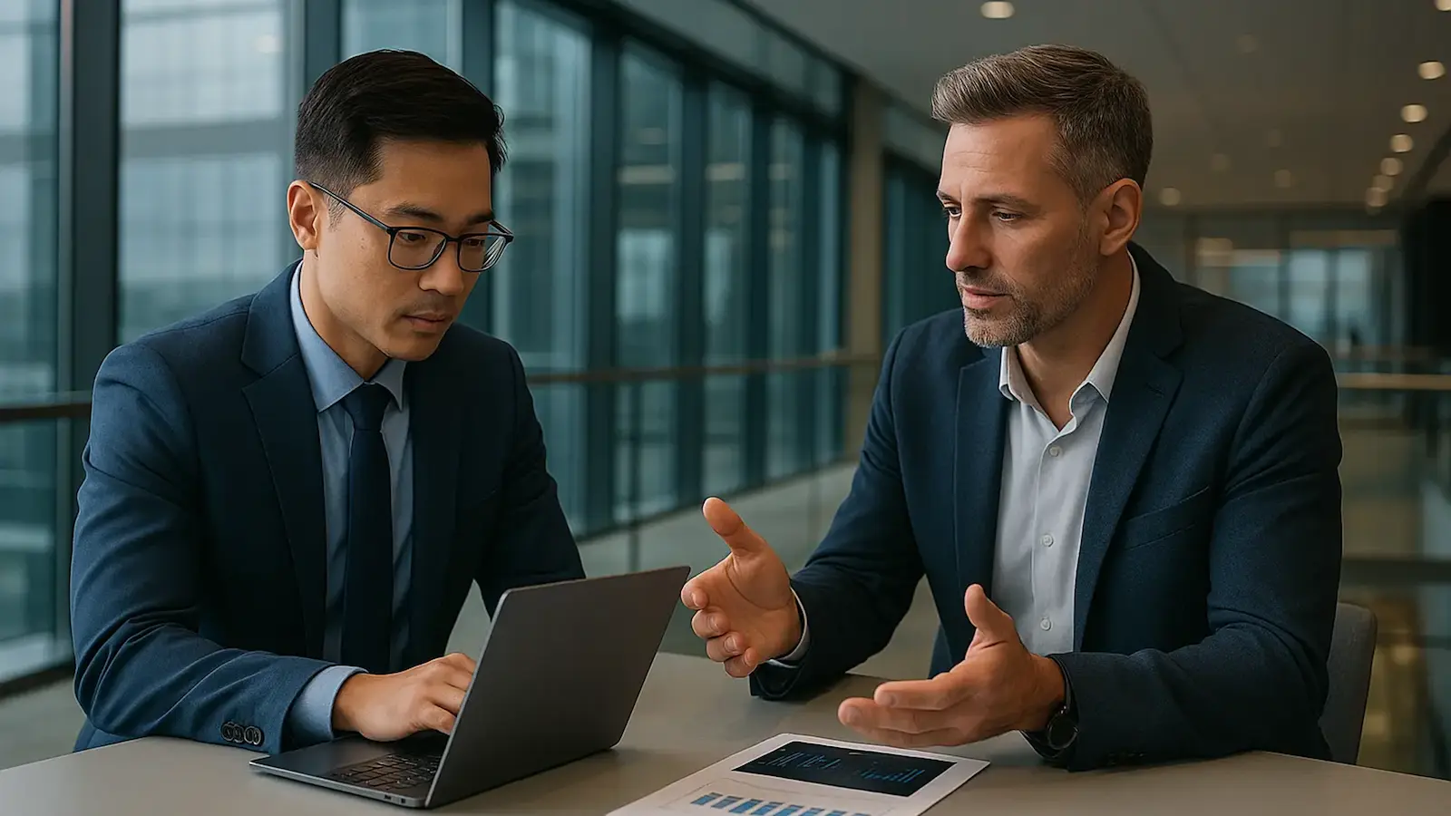 An executive and an external consultant discuss opportunities for leadership skill refinement.