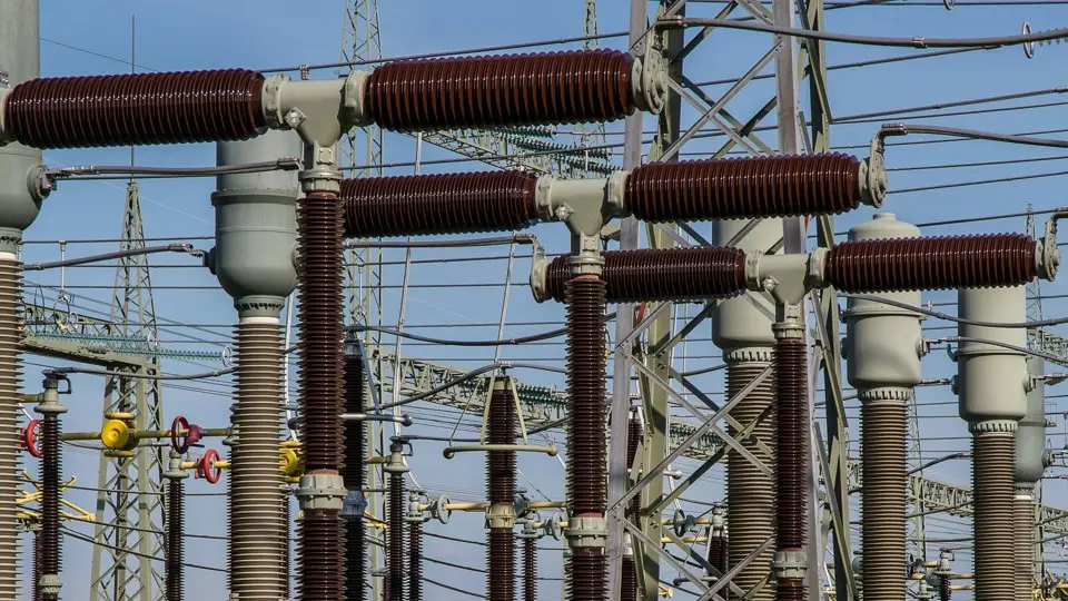 Transformers in an electric substation.
