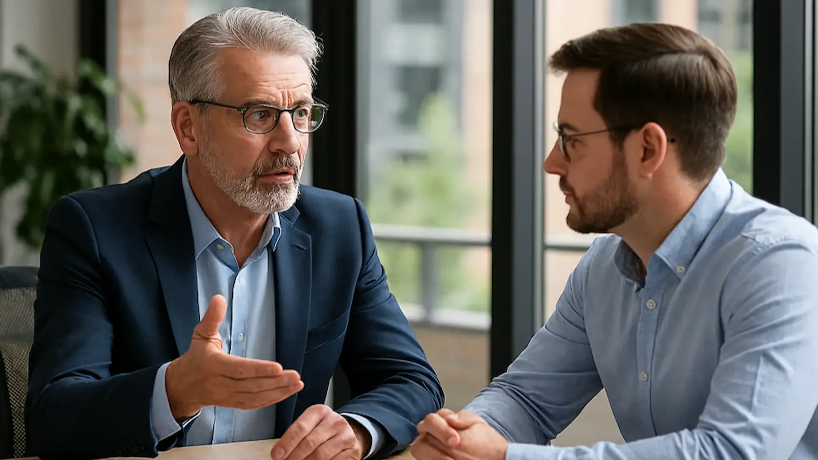 Two executives sitting at a table.