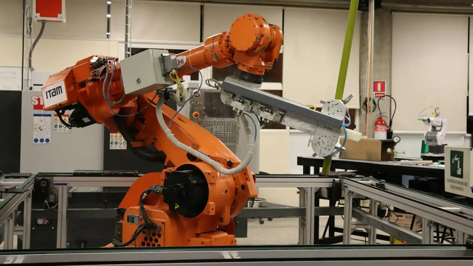A robotic arm on an assembly line.