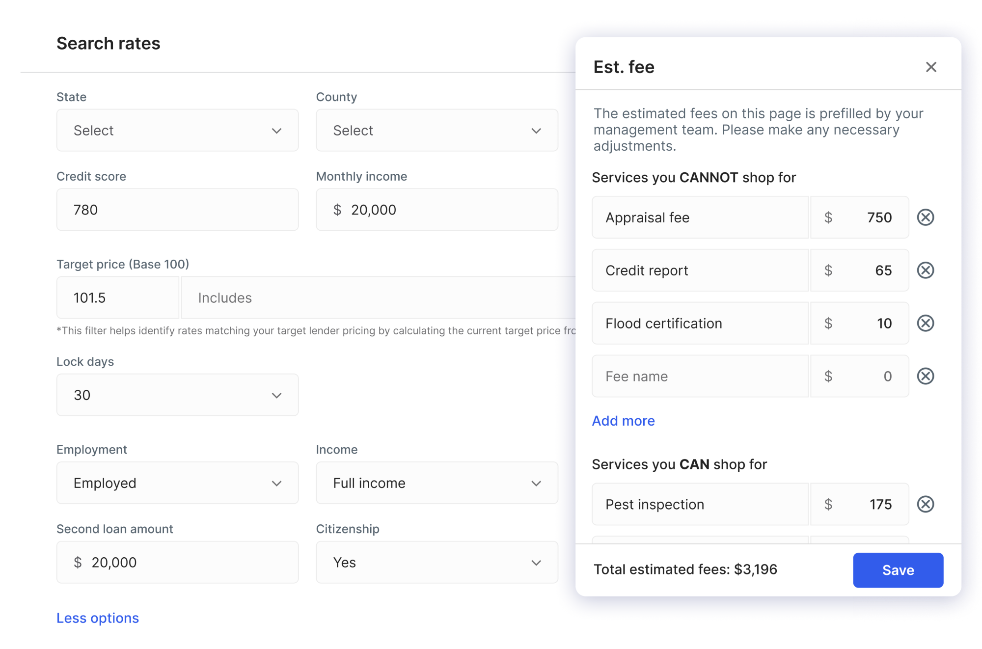 images shows Adjustments search rates