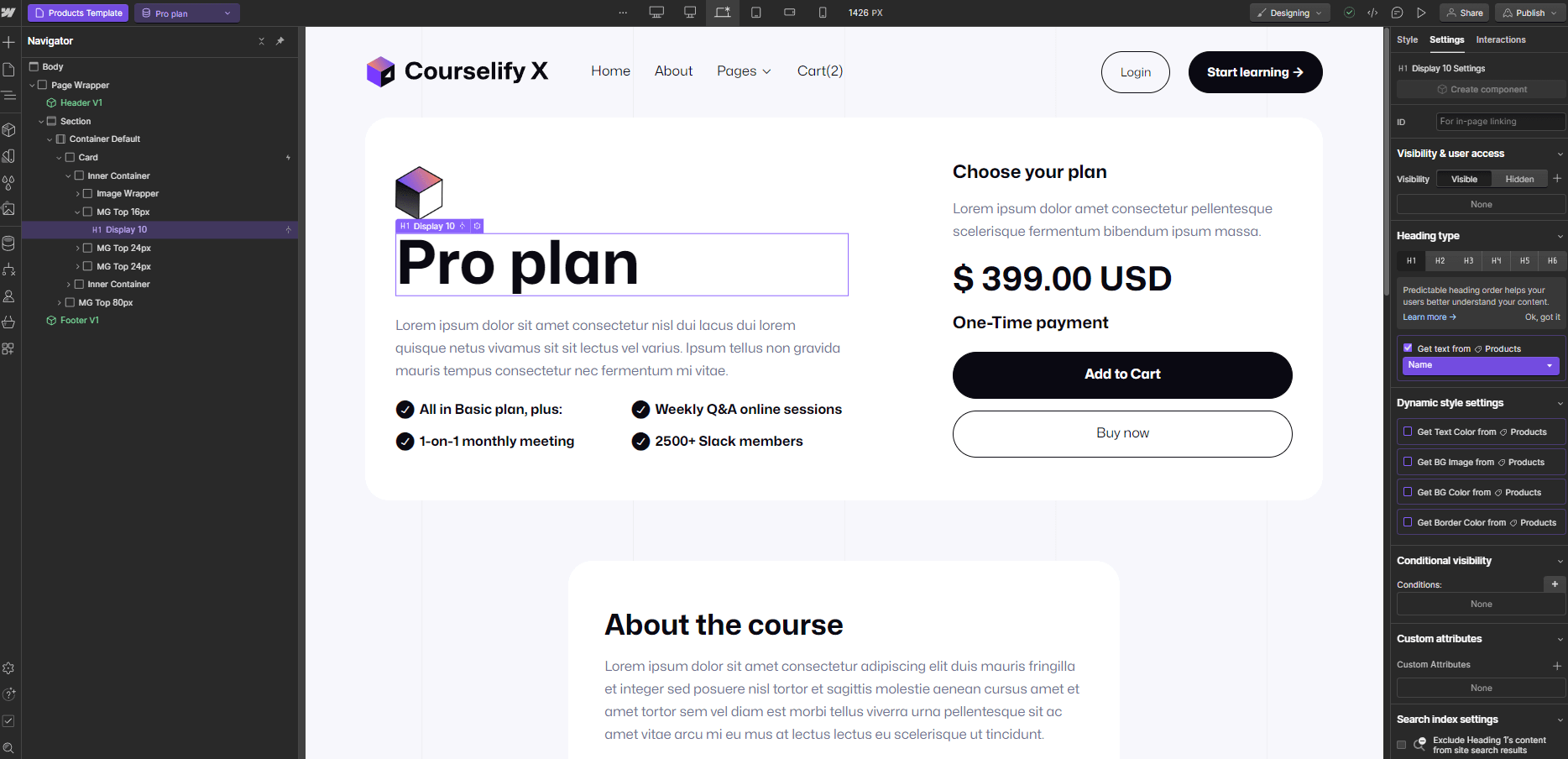 Ecommerce Page - Courselify X Webflow Template