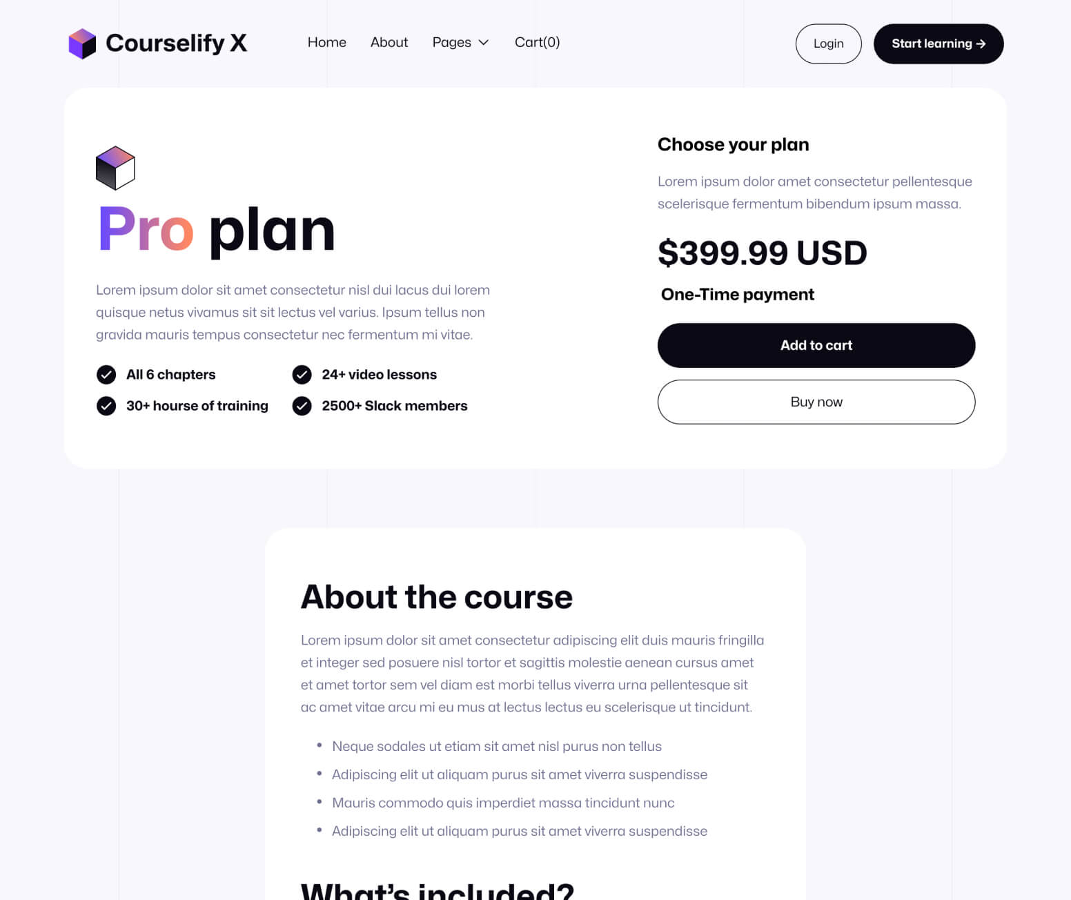 Courselify X - Pricing Single Page - Course Webflow Template
