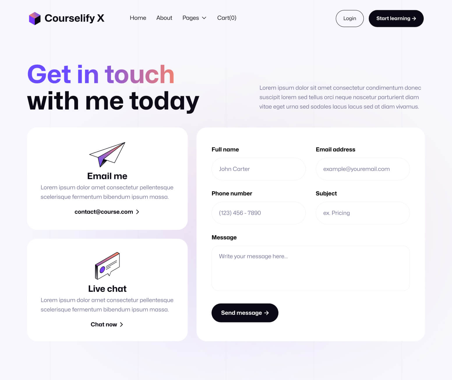 Courselify X - Contact V1 Page - Course Webflow Template