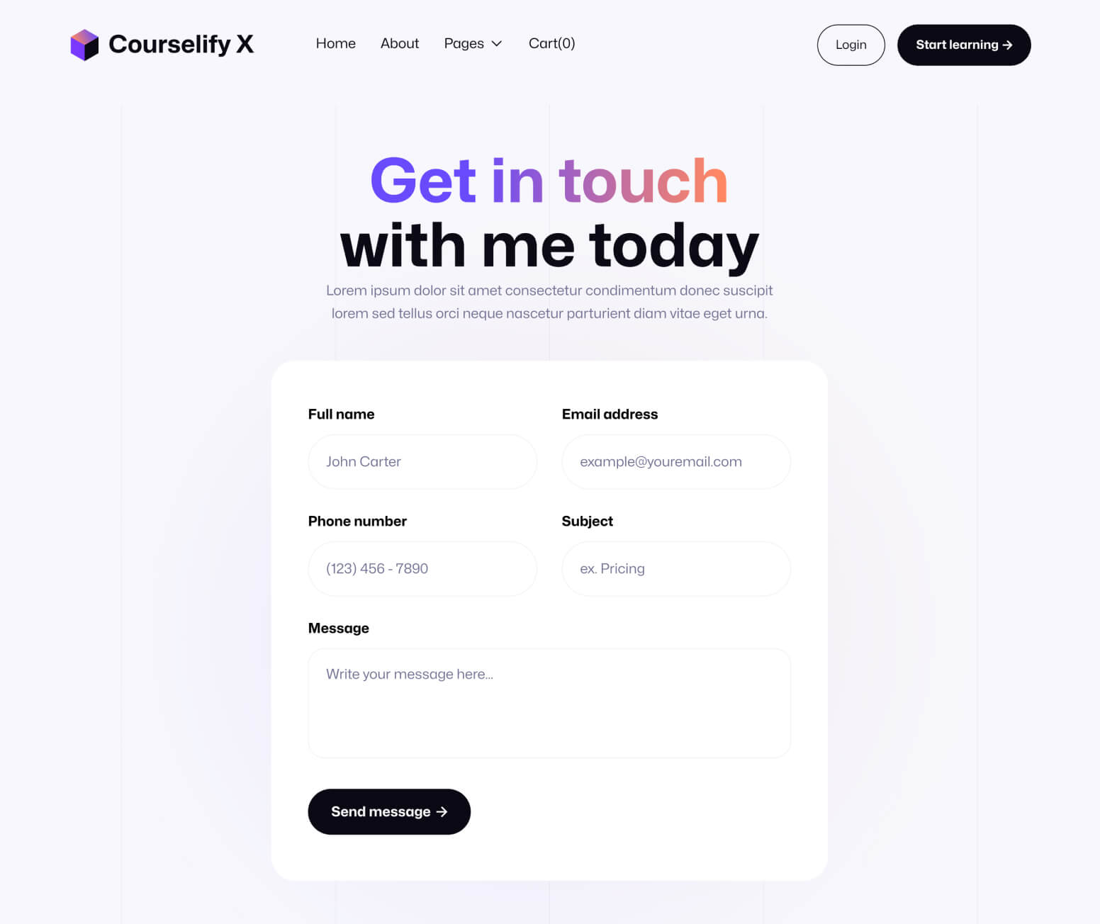 Courselify X - Contact V2 Page - Course Webflow Template