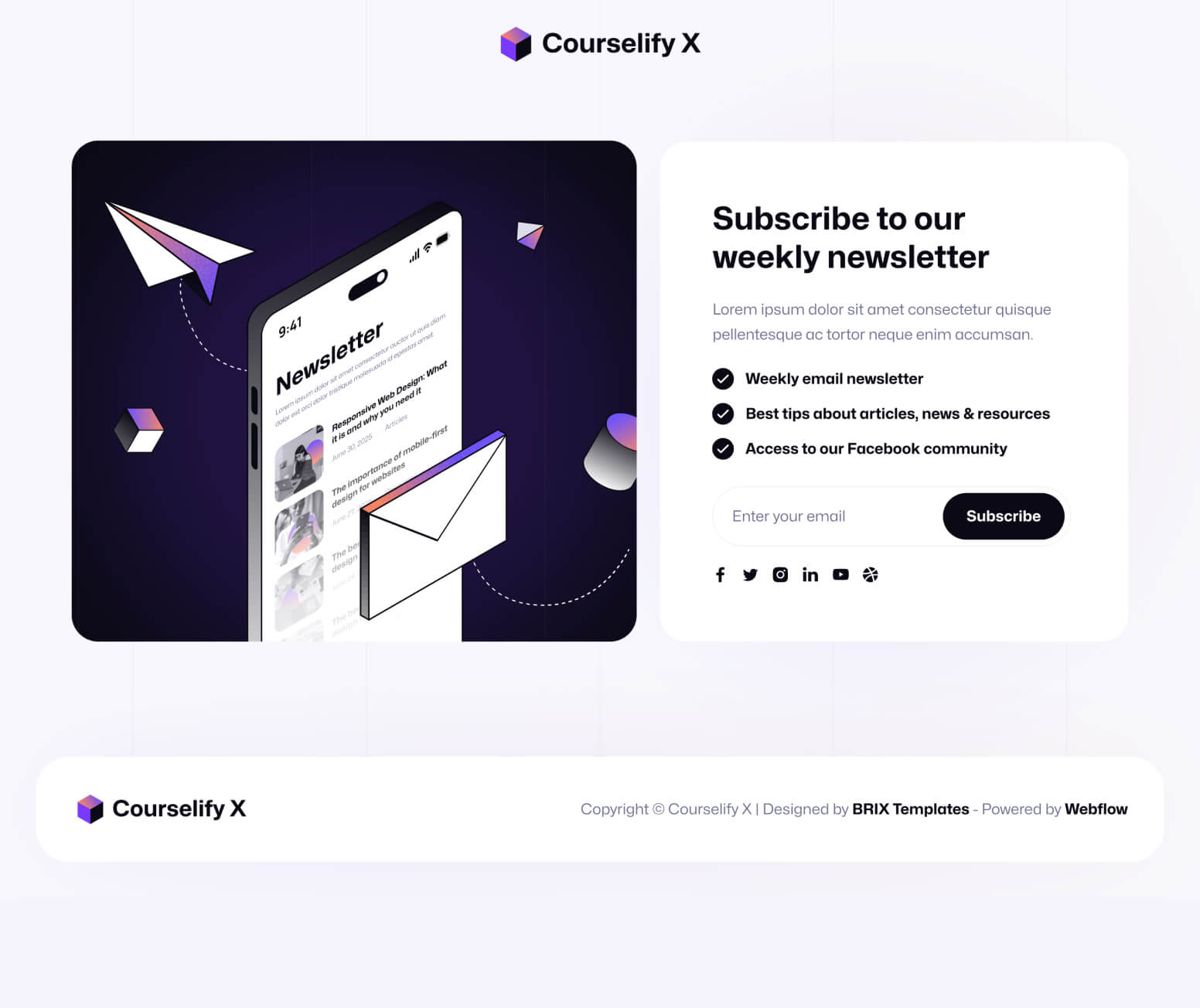 Courselify X - Newsletter Page - Course Webflow Template